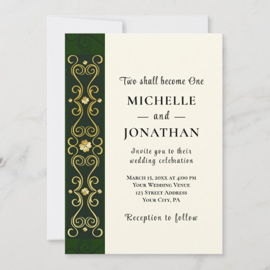 Irish Elegant Gold Dark Green Christelijk Wedding Kaart (Voorkant)