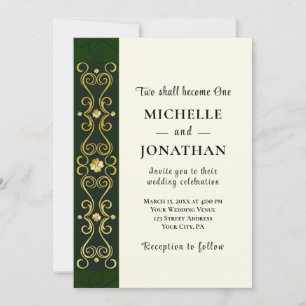 Irish Elegant Gold Dark Green Christelijk Wedding Kaart