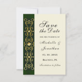 Irish Elegant Gold Dark Green Wedding Save The Date (Voorkant)