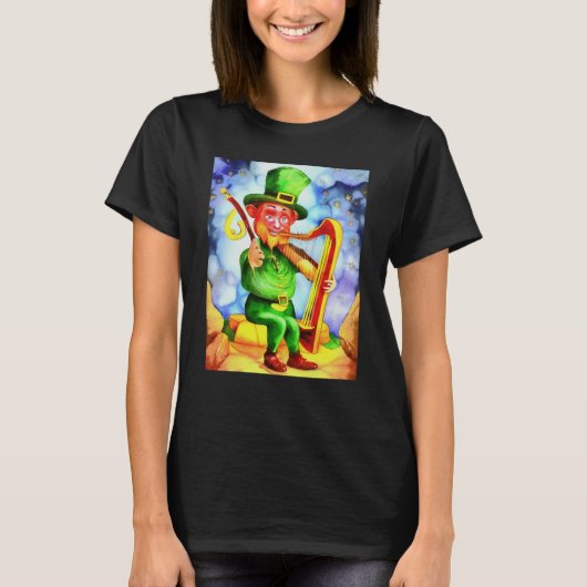 Irish Elf With Fiddle and Harp T-shirt (Voorkant)