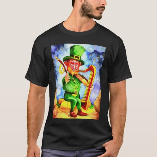 Irish Elf With Fiddle and Harp T-shirt (Voorkant)