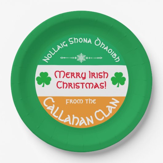 Irish Family Kerstparty Nollaig Shona Dhaoibh Papieren Bordje (Voorkant)