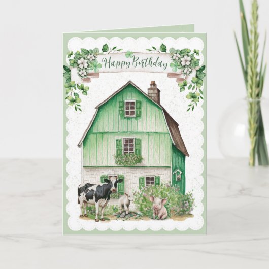 Irish Farmhouse | Groene Barn | Birthday Kaart (Voorkant)