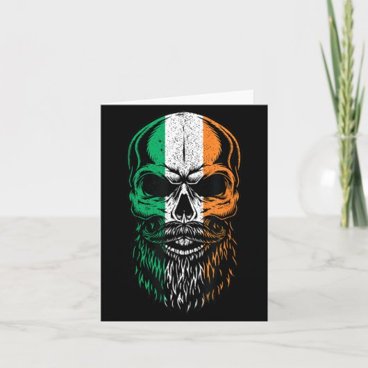 Irish Flag Bearded Skull Head Saint Patrick's Day  Kaart (Voorkant)