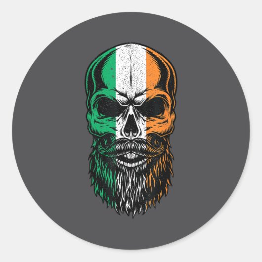 Irish Flag Bearded Skull Head Saint Patrick's Day Ronde Sticker (Voorkant)