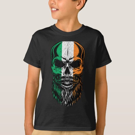 Irish Flag Bearded Skull Head Saint Patrick's Day  T-shirt (Voorkant)