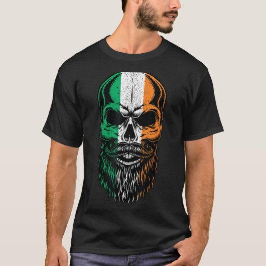 Irish Flag Bearded Skull Head Saint Patrick's Day  T-shirt (Voorkant)