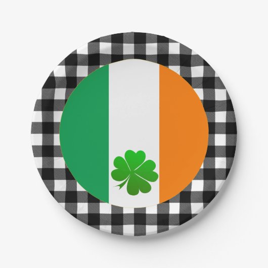 Irish Flag Bord, Shamrock, buffalo plaid, Ierland Papieren Bordje (Voorkant)