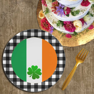 Irish Flag Bord, Shamrock, buffalo plaid, Ierland Papieren Bordje