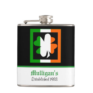 Irish Flag Border Shamrock Personalized Heupfles