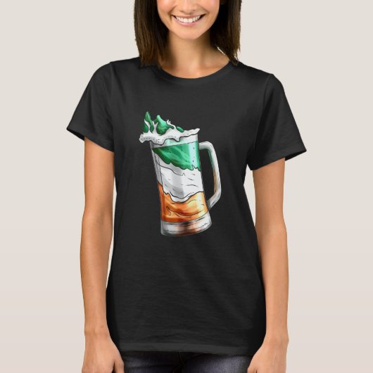 Irish Flag Coloured Glass Of Beer On St Patricks D T-shirt (Voorkant)