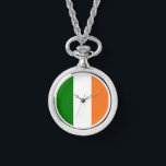 Irish Flag Fills Ketting<br><div class="desc">Ketting horloge heeft een Irish Flag vulling in alle afdrukbare ruimte. Eenvoudig, maar mooi, ontwerp om uw erfgoed en cultuur te delen. Geweldig cadeau voor elke gelegenheid voor uw favoriete Ierse persoon. Niet alleen geweldig om St. Patrick's Day te vieren, maar ook, familie reünies, moeder en Vaderdag, reisgroepen en clubs....</div>
