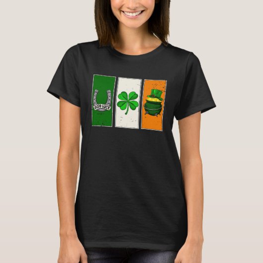 Irish Flag Green White Orange Horseshoe Leprechaun T-shirt (Voorkant)