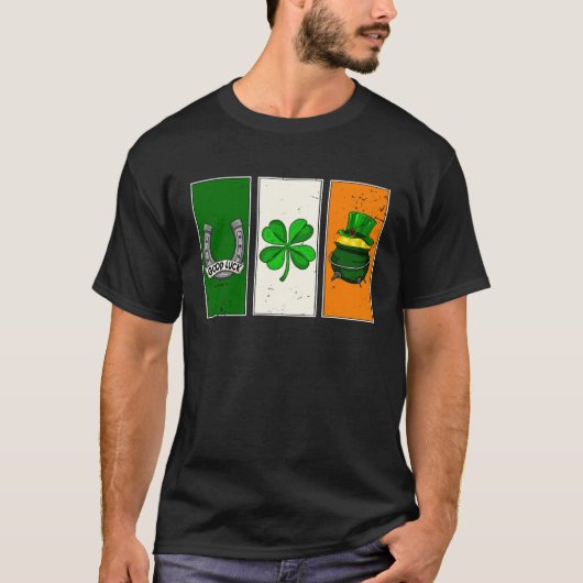 Irish Flag Green White Orange Horseshoe Leprechaun T-shirt (Voorkant)