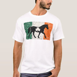 Irish Flag Horse with Shamrock Vintage Art T-shirt