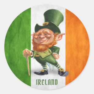 IRISH FLAG LEPRECHAUN RONDE STICKER