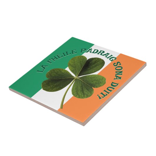Irish Flag Shamrock Lá Fhéile Pádraig Sona Tegeltje (Zijkant)