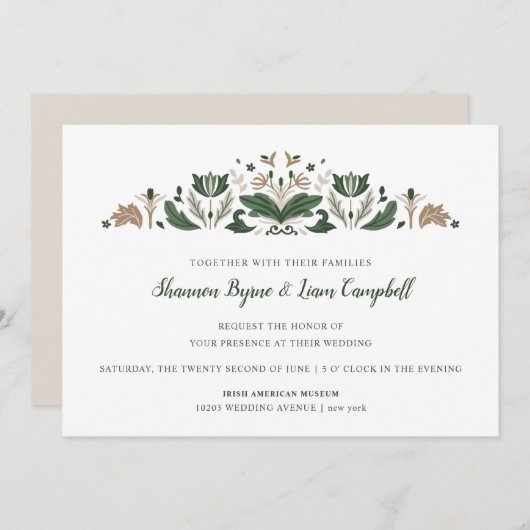 Irish Folk Art | Modern Floral Celtic Wedding Kaart (Voorkant / Achterkant)