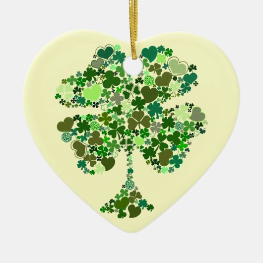 Irish Four Leaf Clover Heart Kerstversiering Keramisch Ornament (Voorkant)