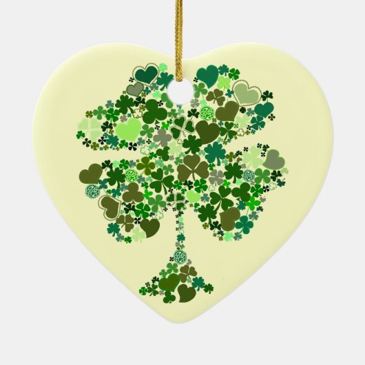 Irish Four Leaf Clover Heart Kerstversiering Keramisch Ornament (Achterkant)