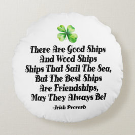 Irish Friendship Ships Proverb Four Leaf Clover Rond Kussen
