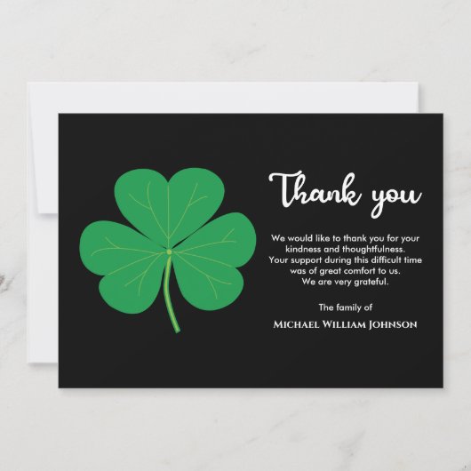 Irish Funeral Black White Green Shamrock Clover Bedankkaart (Voorkant)