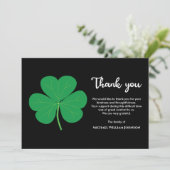 Irish Funeral Black White Green Shamrock Clover Bedankkaart (Staand voorkant)
