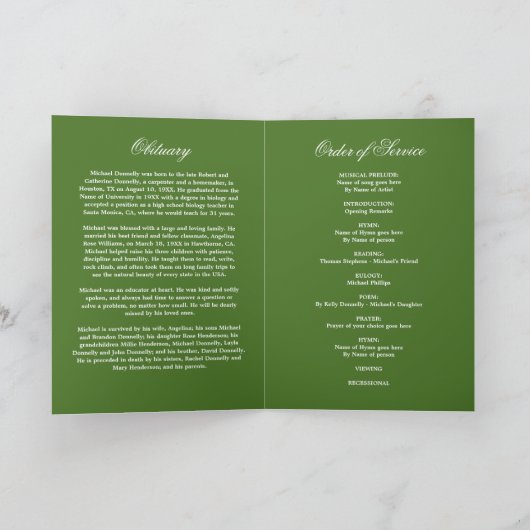 Irish Funeral Obituary Order of Service Clover Pro Programma (Binnen)