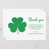 Irish Funeral White en Green Shamrock Clover Bedankkaart (Voorkant / Achterkant)