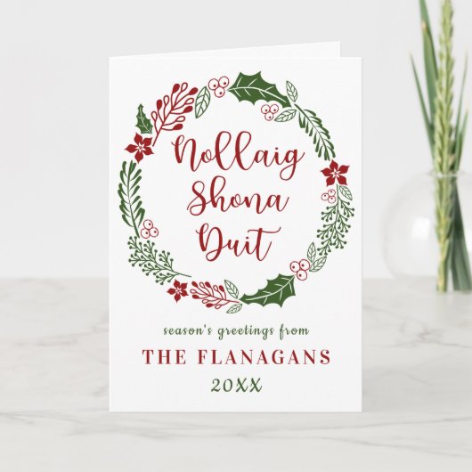 Irish Gaelic Merry Kerstmis, op maat Feestdagen Kaart (Voorkant)