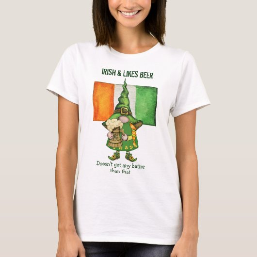 Irish Girl Gnome Likes Beer T-shirt (Voorkant)