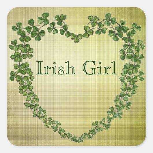 Irish Girl Shamrock Heart Vierkante Sticker (Voorkant)