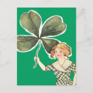 Irish Girl Vier Leaf Clover Retro Briefkaart