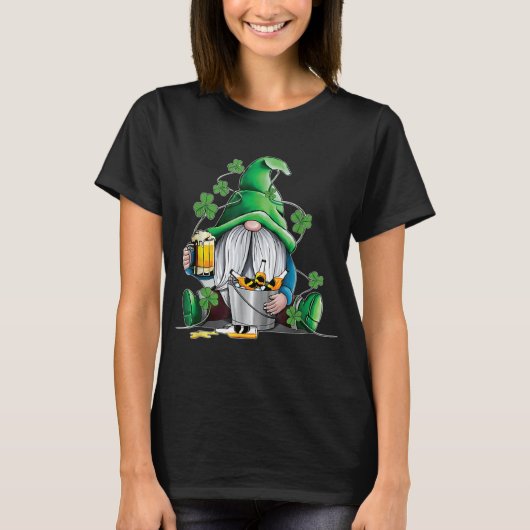 Irish Gnome Drink Beer Lucky Shamrock Gnome St Pat T-shirt (Voorkant)