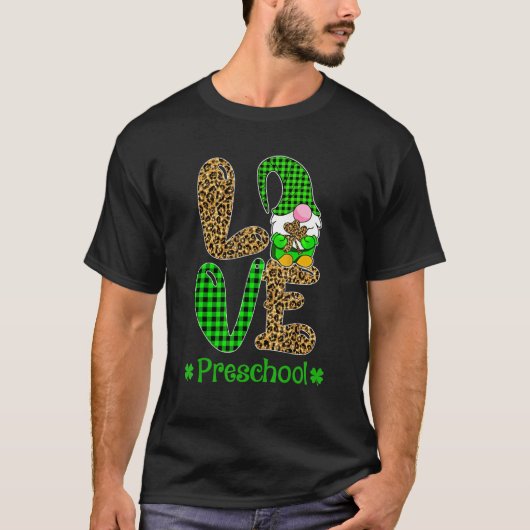 Irish Gnome Love Preschool Teacher Leopard St Patr T-shirt (Voorkant)