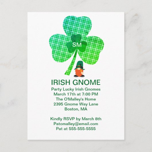 Irish Gnome Monogram Shamrock St Patricks Briefkaart (Voorkant)
