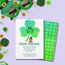 Irish Gnome Monogram Shamrock St Patricks Invite