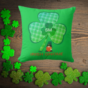 Irish Gnome Monogram Shamrock St Patricks Kussen