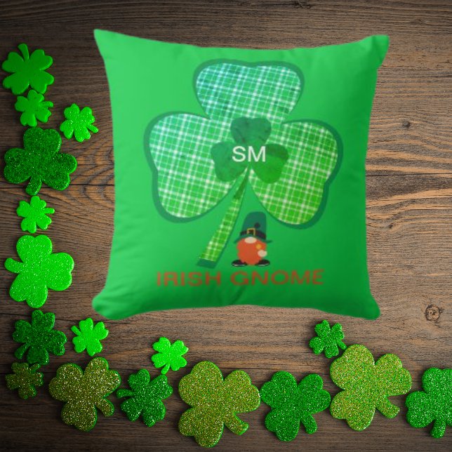 Irish Gnome Monogram Shamrock St Patricks Kussen (Creator heeft geüpload)