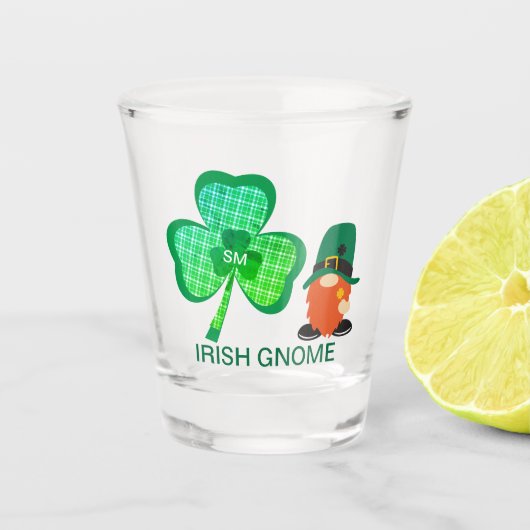 Irish Gnome Monogram Shamrock St Patricks Shot Glas (Voorkant)