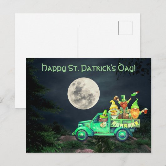 Irish Gnomes and Full Moon St. Patrick's Day Briefkaart (Voorkant / Achterkant)