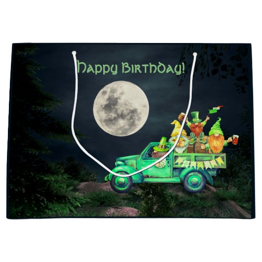 Irish Gnomes en Full Moon Happy Birthday Groot Cadeauzakje (Voorkant)