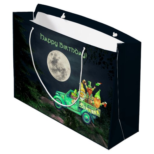 Irish Gnomes en Full Moon Happy Birthday Groot Cadeauzakje (Achterkant Gekanteld)