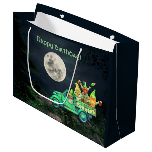 Irish Gnomes en Full Moon Happy Birthday Groot Cadeauzakje (Voorkant Gekanteld)