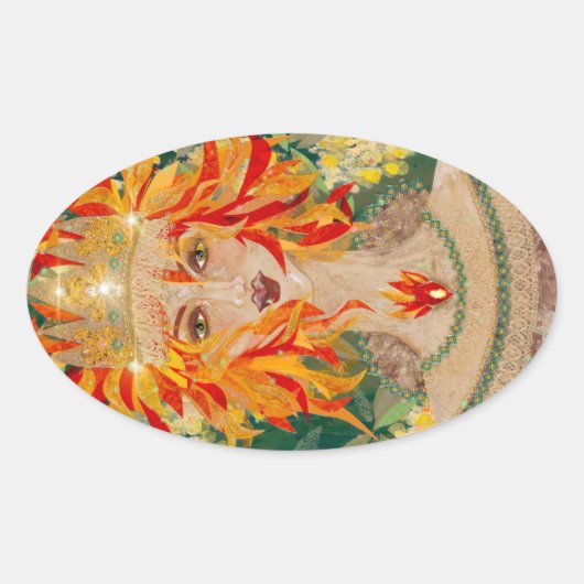 Irish Goddess Eire Fiery Redhead Ginger Fire Queen Ovale Sticker (Voorkant)