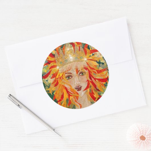 Irish Goddess Eire Fiery Redhead Ginger Fire Queen Ronde Sticker (Envelop)