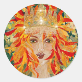Irish Goddess Eire Fiery Redhead Ginger Fire Queen Ronde Sticker