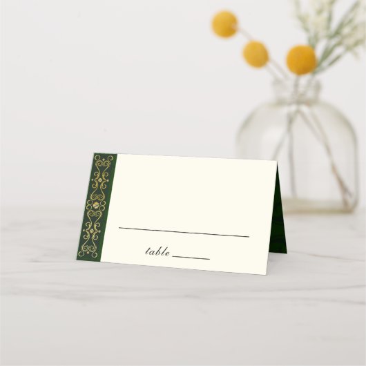 Irish Gold Dark Green Creative Artwork Wedding Plaatskaartje (Voorkant)