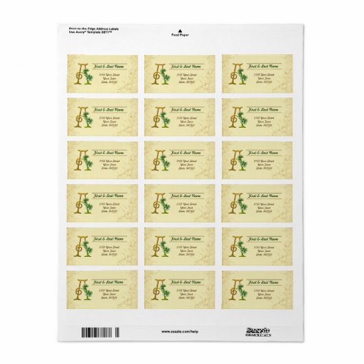 Irish Gold Monogram A-label Etiket (Full Sheet)