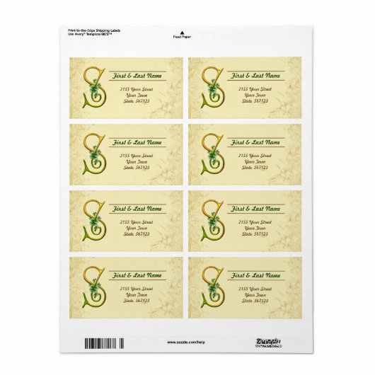 Irish Gold Monogram S-label Etiket (Full Sheet)